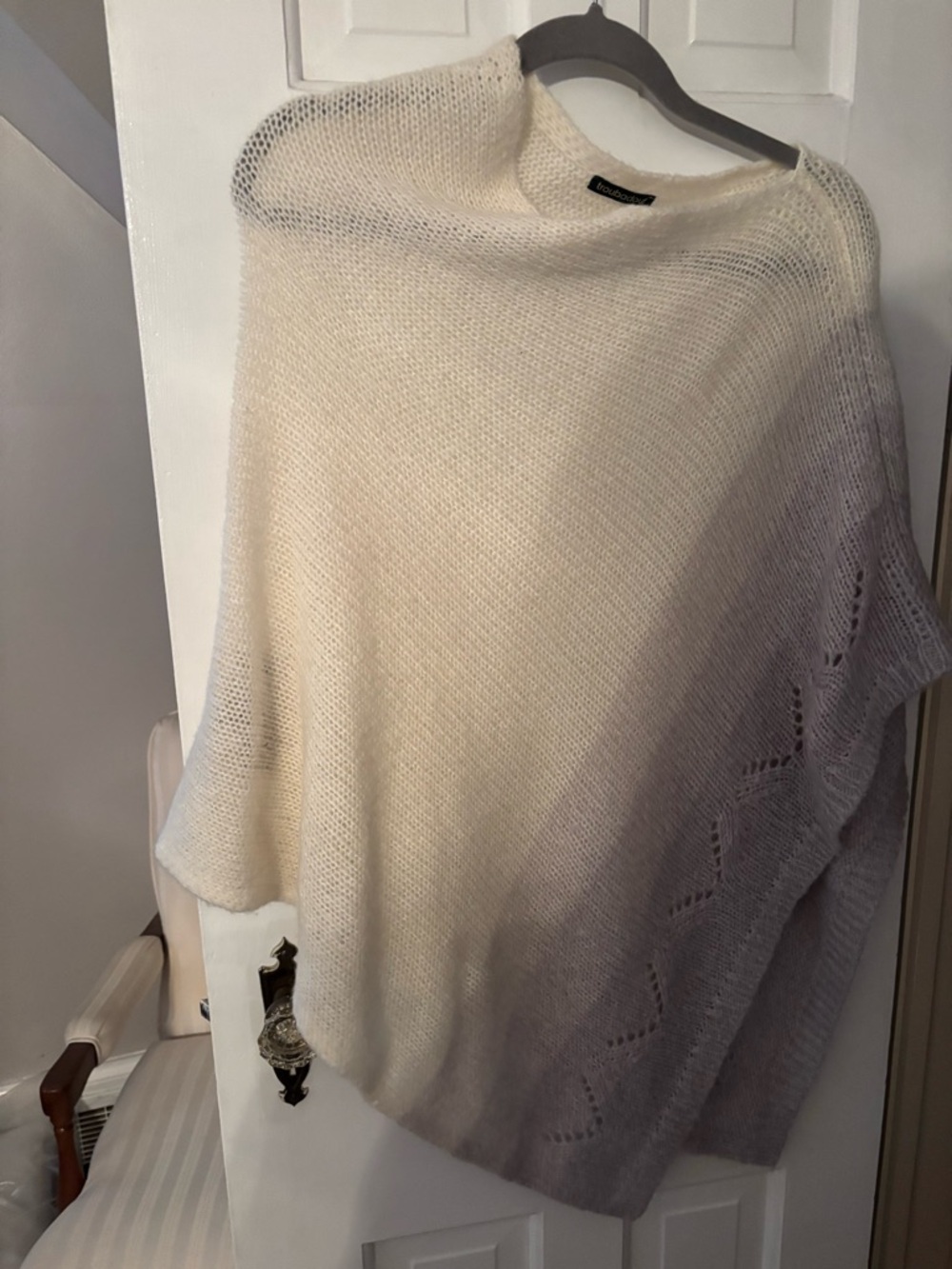 Anthropologie Cream to Light Gray Gradient Knit Poncho